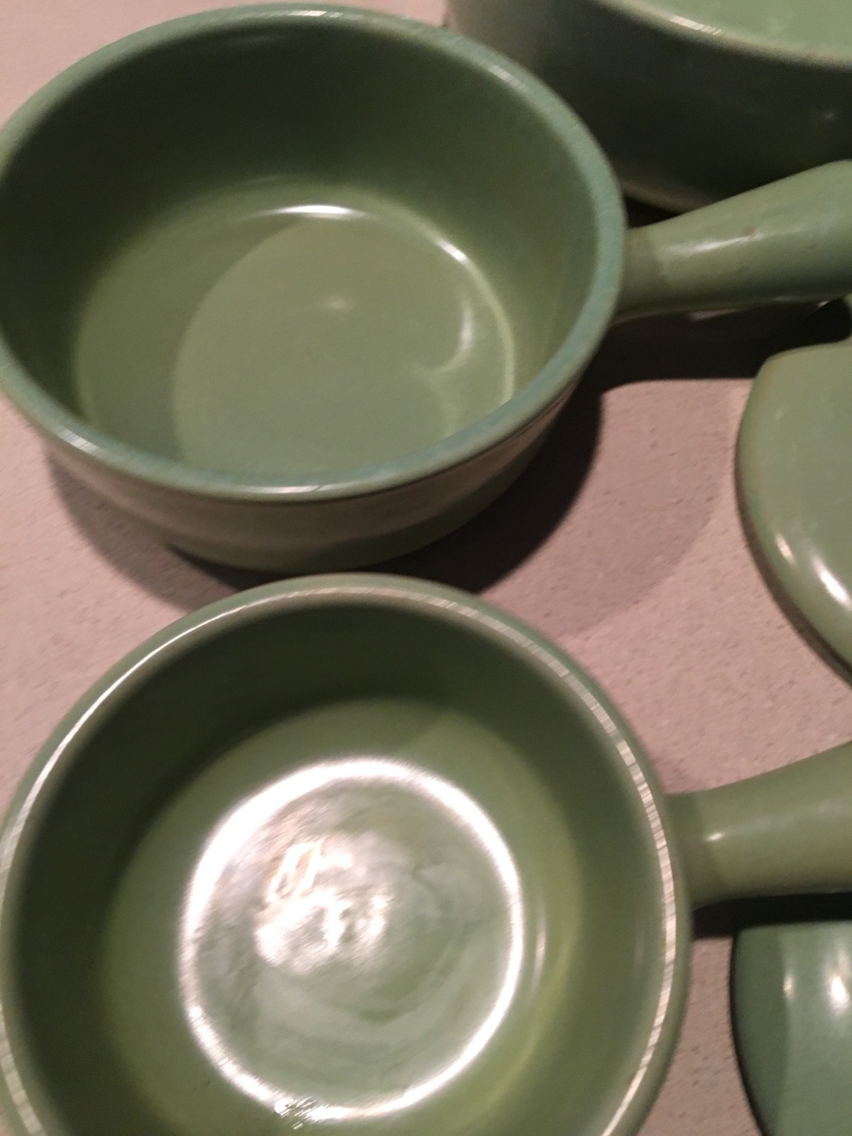 LA SOLANA POTTERY SOUP CASSEROLE CROCK GREEN/JADE 3 CROCKS WITH TWO LIDS