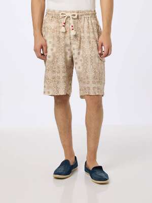 Pre-owned Mc2 Saint Barth Man Linen Bermuda Marseille With Bandanna Print In White