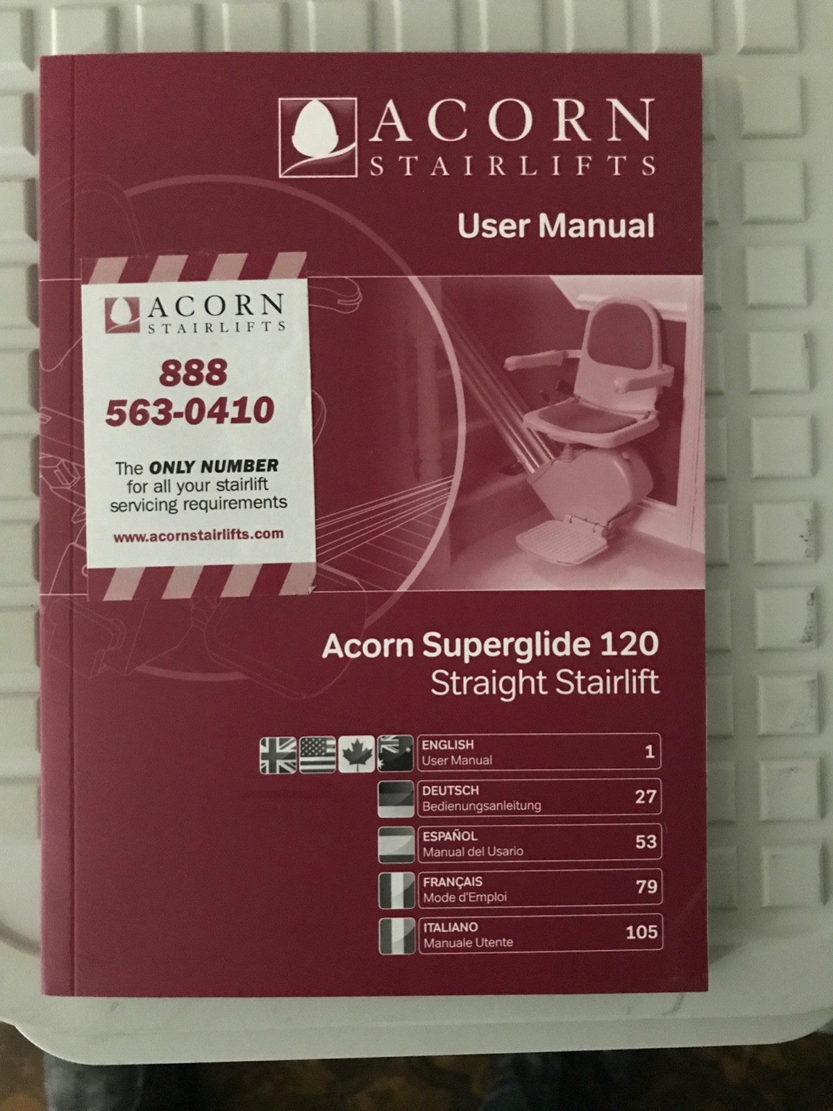 Stairlift Chair Lift ACORN Superglide 120 Lightly used Excellent condition