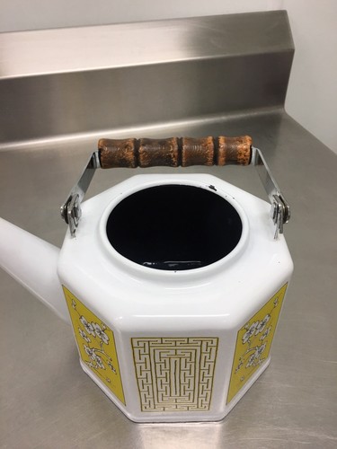 Vintage 1979 M Kamenstein White Enamel Flowers Tea Kettle Teapot