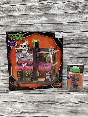 Lemax Skull and Rose Tattoo Studio & Tattoo Katrina Figure-Spooky Town Lighted