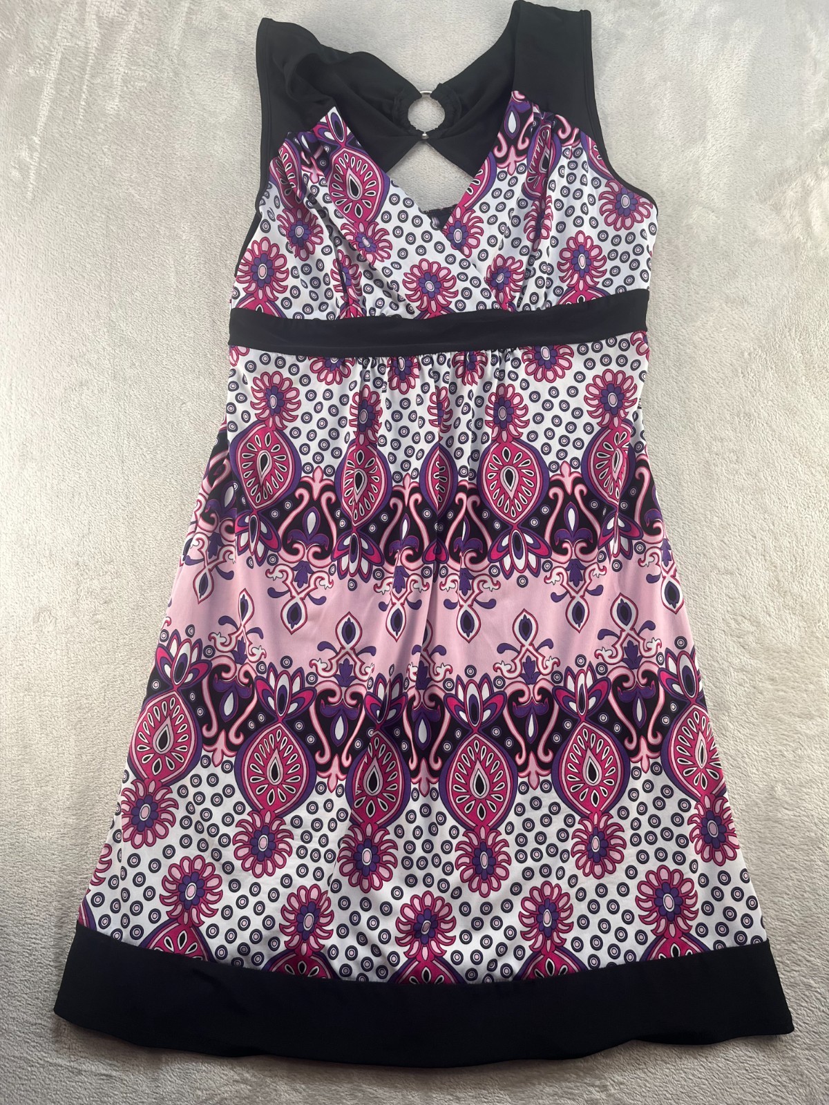 New Directions Sleeveless Knit Midi Shift Dress Womens Medium V-Neck Stretch