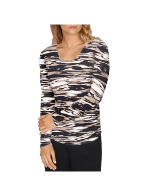 

B NEW YORK Женский коричневый топ с длинными рукавами и круглым вырезом стрейч с принтом