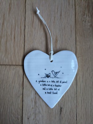 Porcelain Heart Ripple Effect Wall Hang Charm Poem ''A Grandma is a little bit of