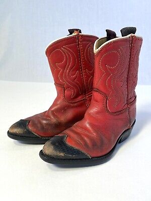 Vintage Childrens Red And Black Cowboy Boots Kids Size 7D Western Rodeo USA!!