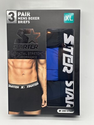 NEW 3 PAIR PACK STARTER MENS BOXER BRIEF ESSENTIAL 4 WAY STRETCH PERFORMANCE