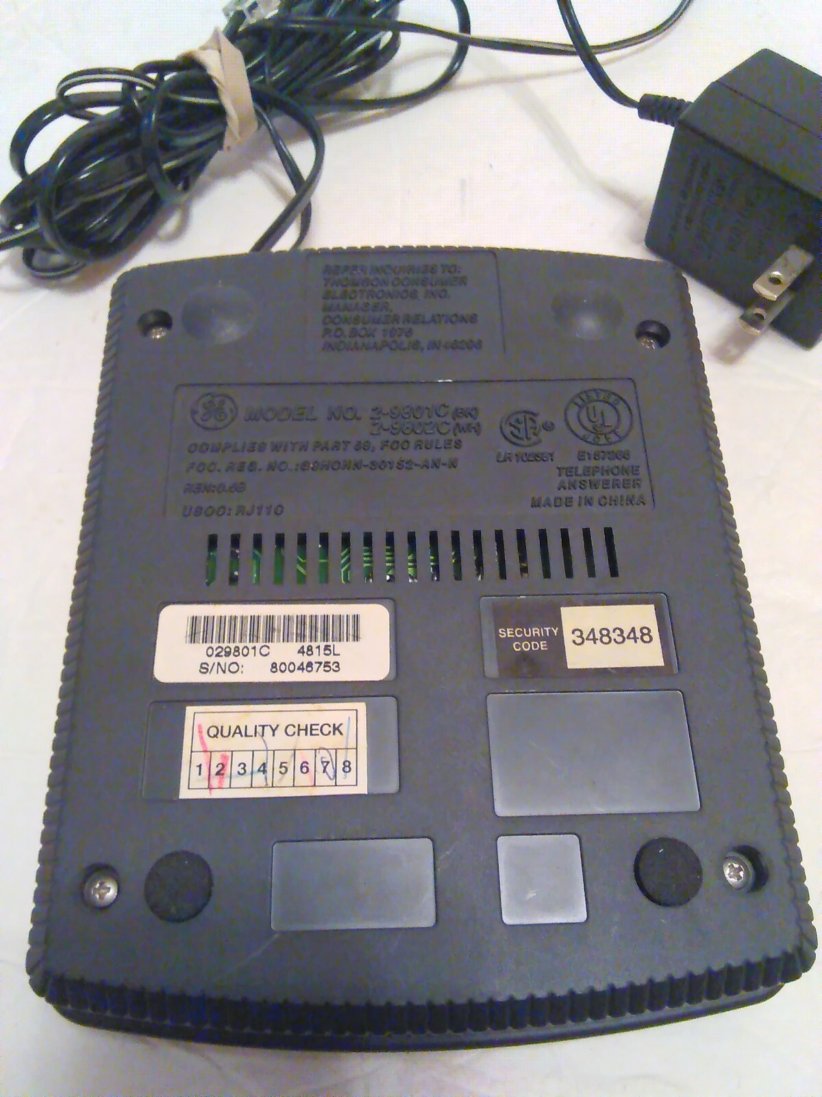 General Electric GE Answering Machine System Single Cassette 2-9801C 1996 EUC