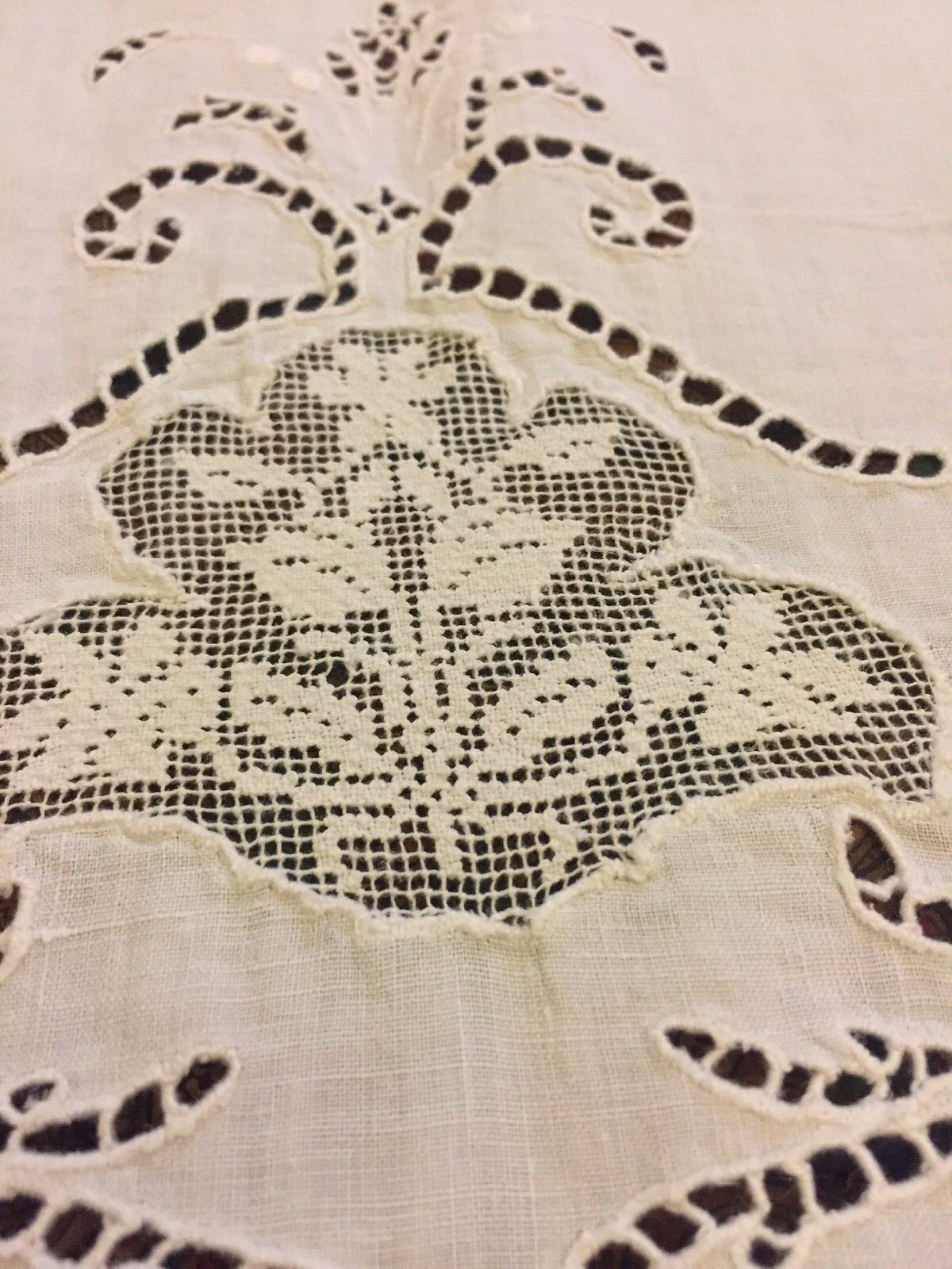 Vintage Linen Needlelace Embroidered Tablecloth 70 by 96 inches