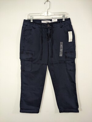 NWT Sonoma Pants Womens Navy Blue Capri Drawstring Cargo Mid Rise size 8