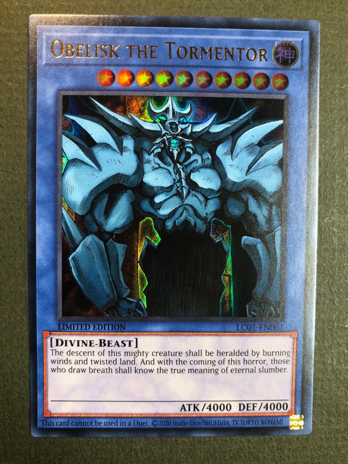 Yugioh Obelisk the Tormentor LC01-EN001 Secret Rare 25th
