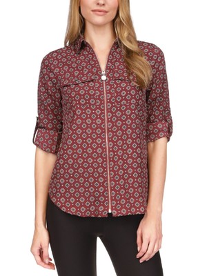 

MICHAEL MICHAEL KORS Женский бордовый топ с короткими рукавами и рубашкой Petites P\M, Burgundy