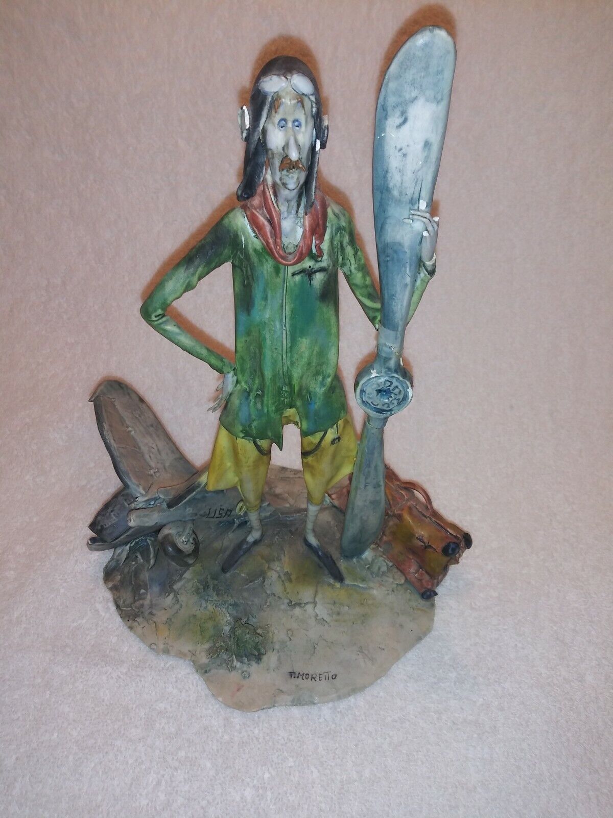 Rare Toni Moretto ceramic figurine pilot Aviator, Lo Rare Toni Moretto ceramic figurine pilot Aviator, Lo
