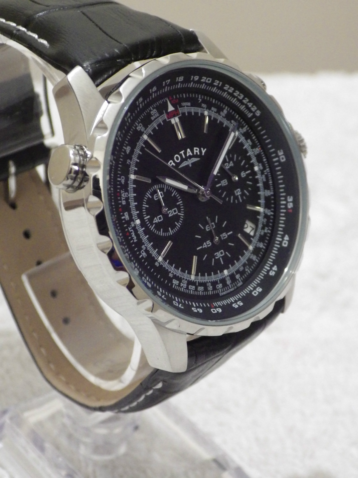 rotary men's stainless steel pilot style chronograph watch