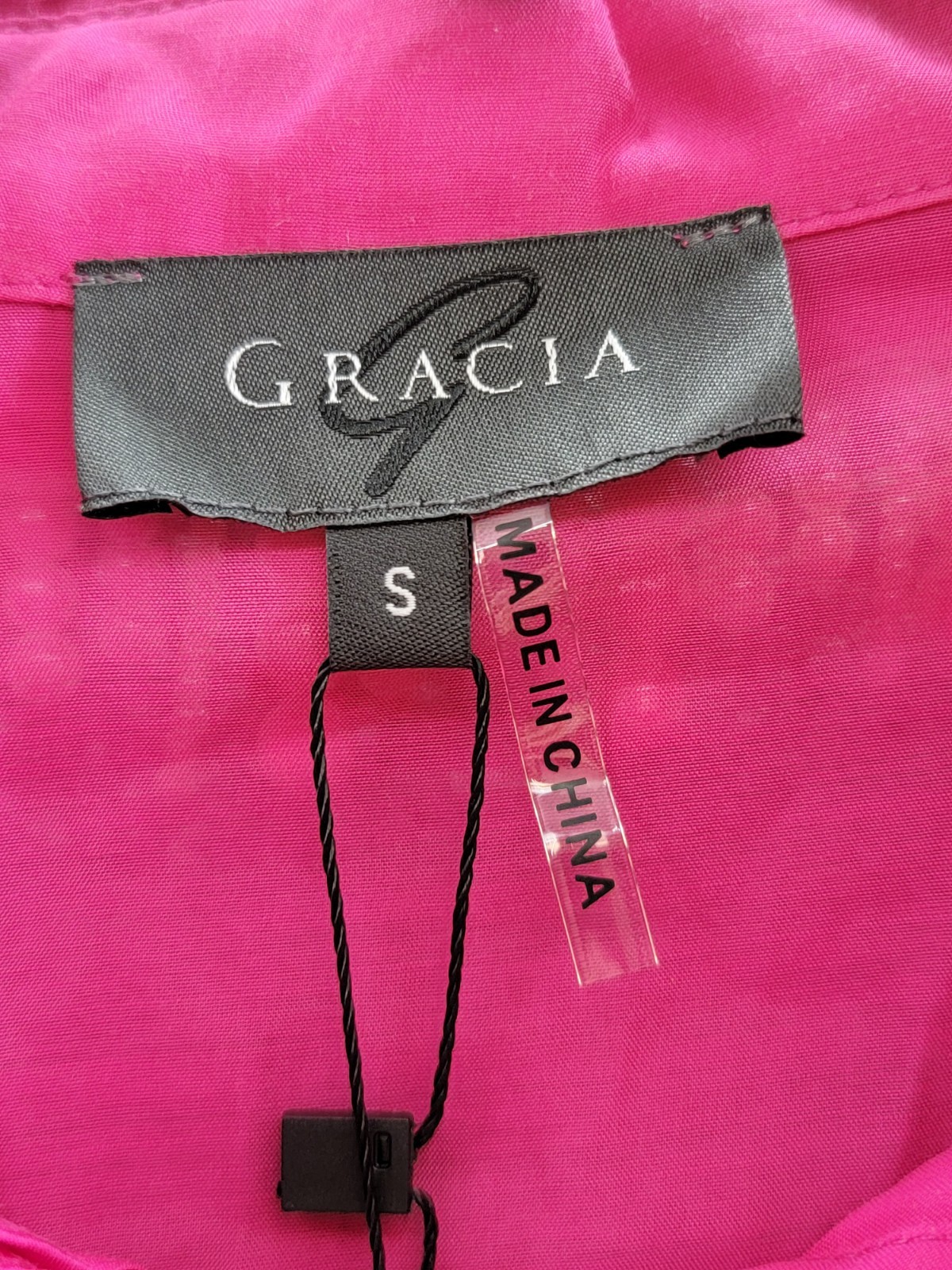 Gracia Faux Peal Trim Collar Top Women's S Fuchsia Button Front Placket L/S - Picture 9 of 14