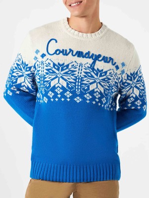 Pre-owned Mc2 Saint Barth Man Crewneck Sweater With Courmayeur Embroidery In Blue