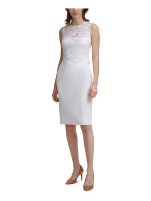CALVIN KLEIN Женское белое платье без рукавов из крепа с кружевной накладкой Petites 8P