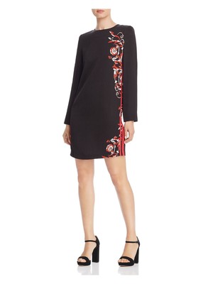 

ESCADA SPORT Женское черное короткое вечернее платье с круглым вырезом и длинными рукавами, Черный