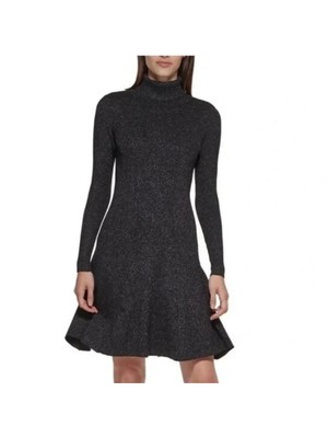 

CALVIN KLEIN Женское черное вечернее платье-свитер длиной выше колена с длинными рукавами, Черный