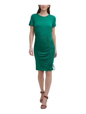 CALVIN KLEIN Womens Green Tie Pullover Style Короткое платье-футляр с коротким рукавом 2