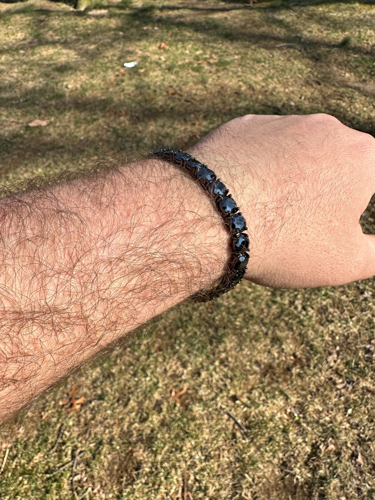 Pre-owned Silver Real Black Moissanite 7mm Tennis Bracelet Oxidized Black Rhodium Over 925