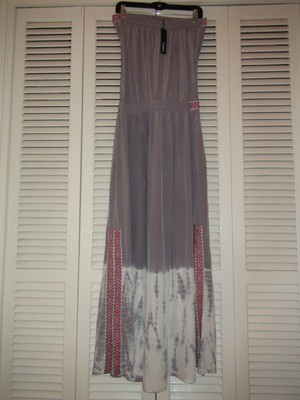 Pre-owned Gypsy 05 Cairo Silk Tie Dye Tube Maxi Dress Gray Size S