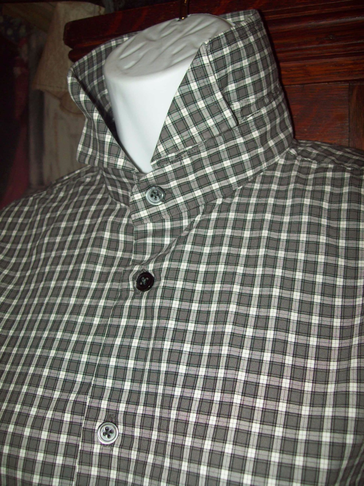 HTF XS mens 13 1/2 BLACK Plaid 100% COTTON SHIRT CIVIL WAR Pioneer Prairie