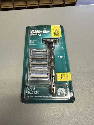Gillette Mach3 Men's 3 Blade Razor 6 Cartridges + 1 Handle Sealed Package NEW