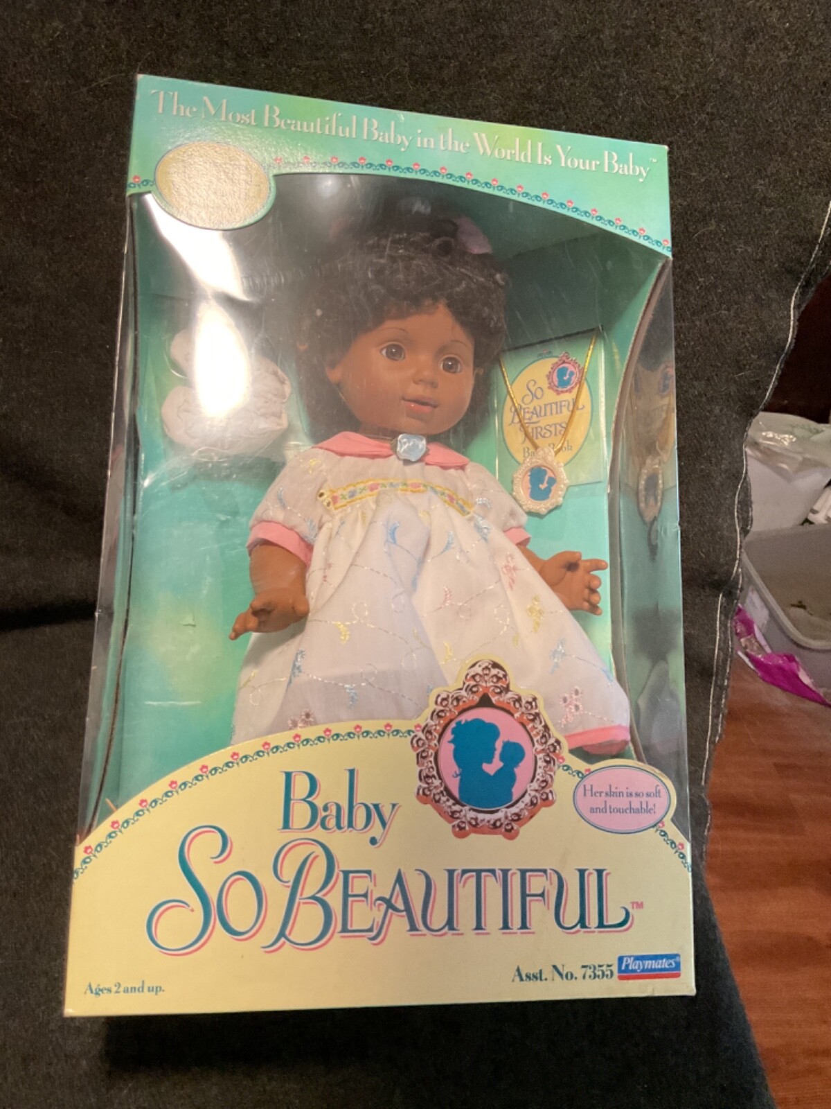 Vtg. Baby So Beautiful 1995 African American doll with black hair & brown eyes.