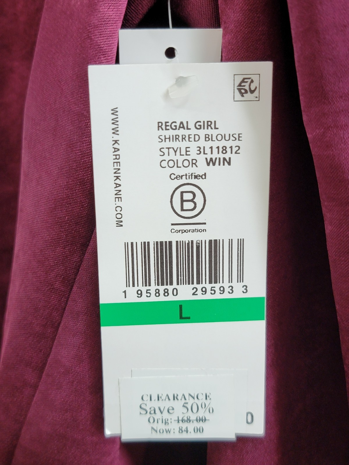 Karen Kane Shirred Blouse Women's L Wine Solid Collared Long Sleeve Button Front - Picture 16 of 16