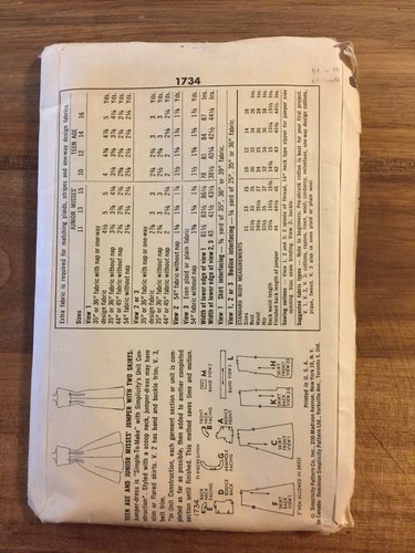 Vintage Simplicity Printed Sewing Pattern 1734 Jumper with 2 Skirt Styles Sz 12
