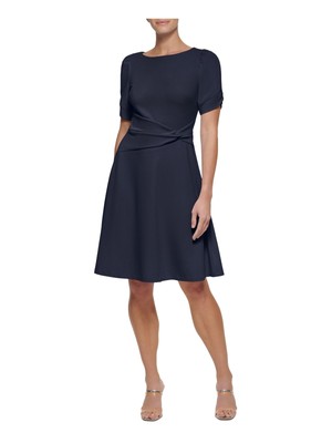 DKNY Womens Navy Unlined Twist Front Short Sleeve Fit + Flare Dress 8