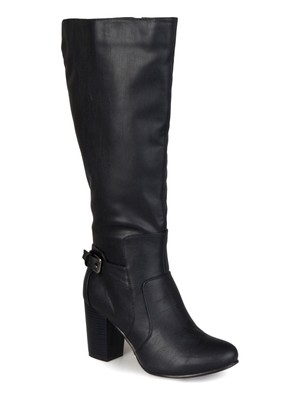 

JOURNEE COLLECTION Женские черные сапоги до середины икры Carver Toe на блочном каблуке, Черный, CARVER-BLK-085