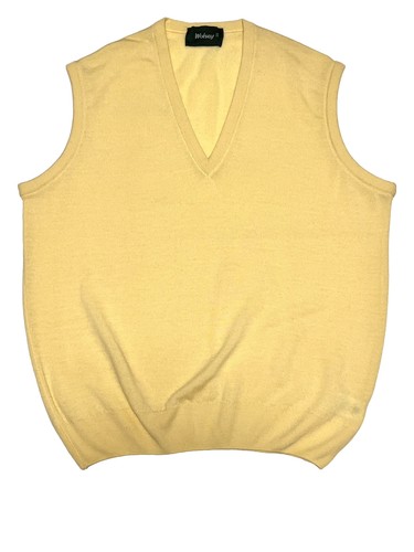 Wolsey Men's Size 44 54 100% Wool Vest Sweater Yellow V Neck