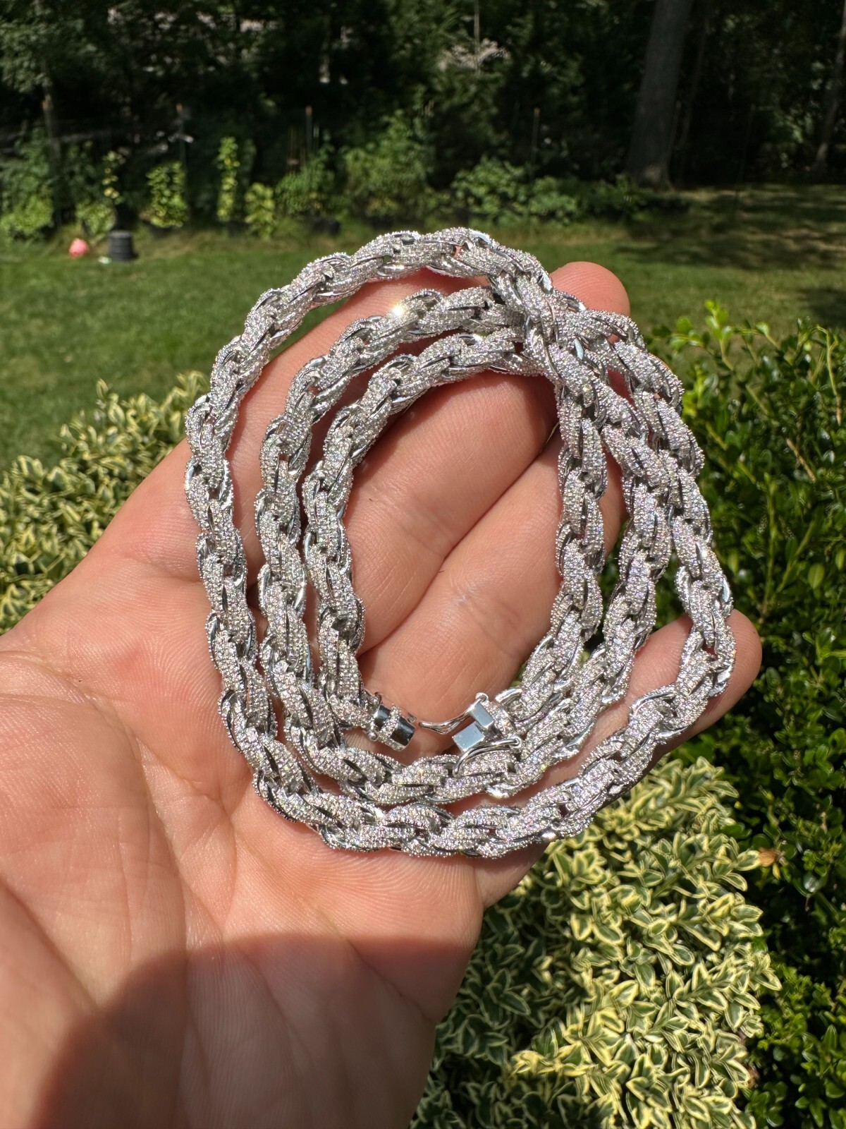 Pre-owned Harlembling Moissanite Iced 7.5mm Rope Chain Necklace Real 925 Silver Men's Hip Hop 16-28" In White/colorless