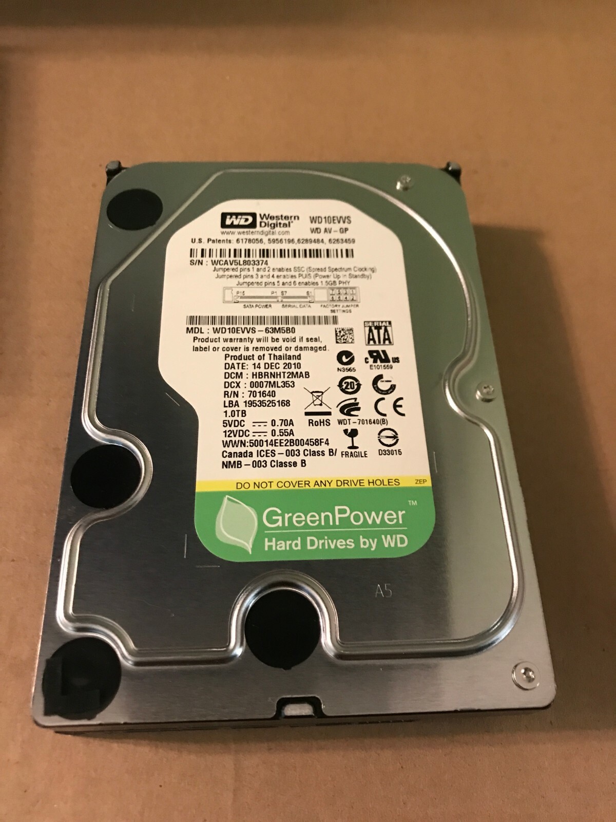 WD10EVVS Western Digital 1TB 5400RPM SATA 3.0 Gbps 3.5 8MB