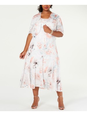 

ALEX EVENINGS Женская белая вечерняя куртка с цветочным принтом с коротким рукавом размера плюс, Белый, 8475737