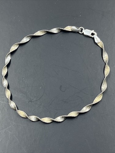 Sterling Silver Twisted Link Chain Bracelet 8.5” Wide KA