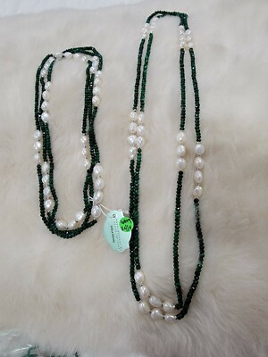 Iris And Lily London Necklace green and fresh water pearls