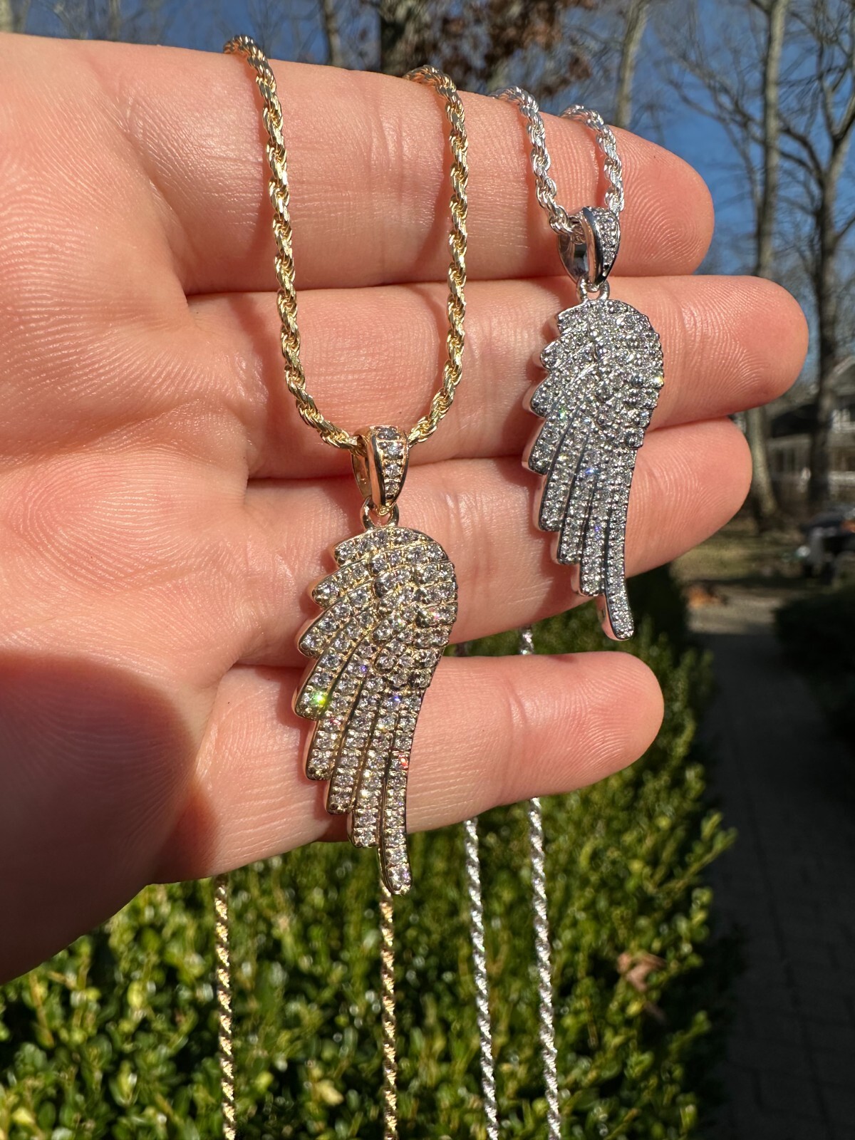 Pre-owned Angel 1.24ct Real Diamond Guardian  Wing Pendant Solid 14k Gold Necklace Pendant In White