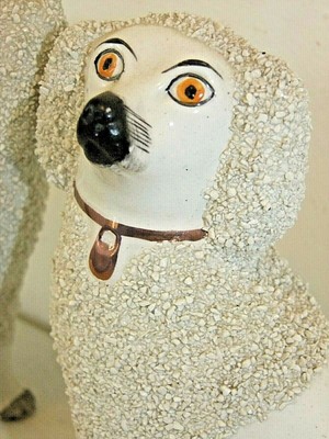 Pair Antique STAFFORDSHIRE England WHITE POODLE Dog Figurines, 7