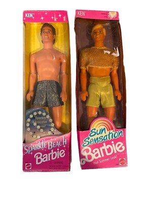 Sun Sensation Ken Doll 1991 + Sparkle Beach Ken Doll 1995 NIB Lot of 2 *Read*