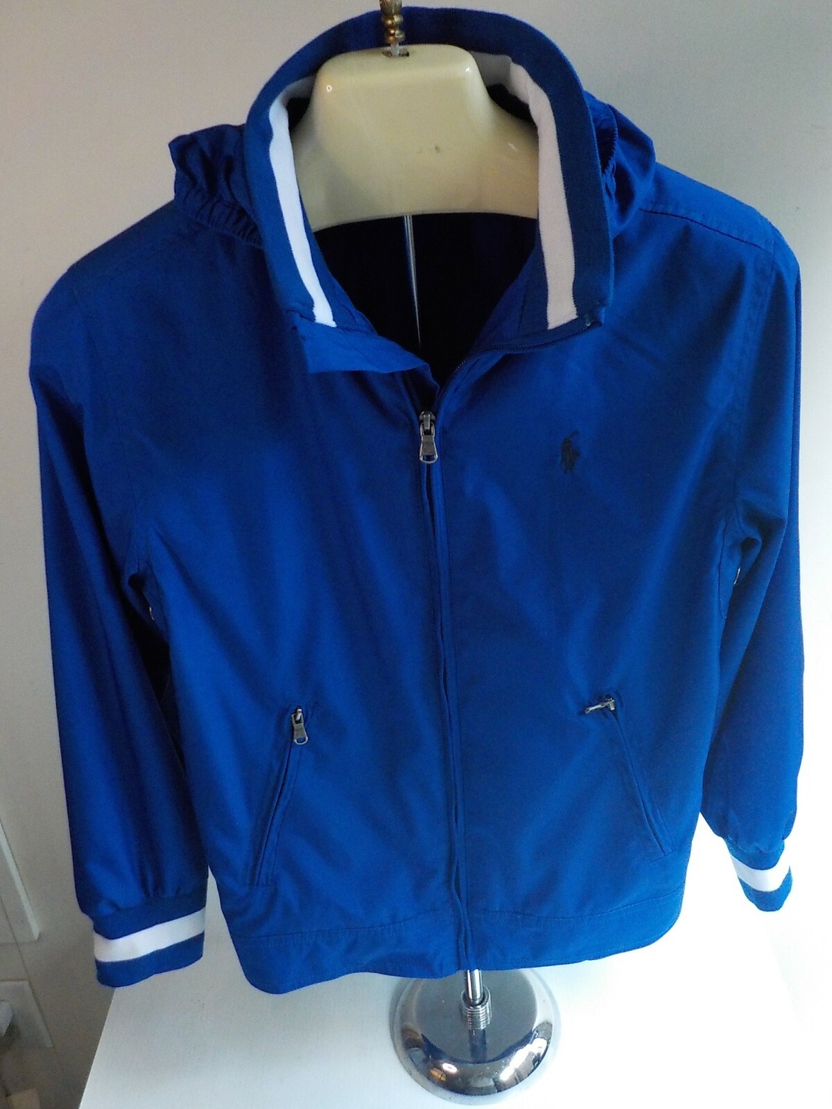 Polo Ralph Lauren ジャケット M (10-12) POLO RALPH LAUREN Boys Sz M 10-12 Blue Zippered Hooded Wind