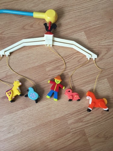 Vintage Fisher Price Music Box Crib Mobile #174 Farmer Cow Horse Sheep Pig