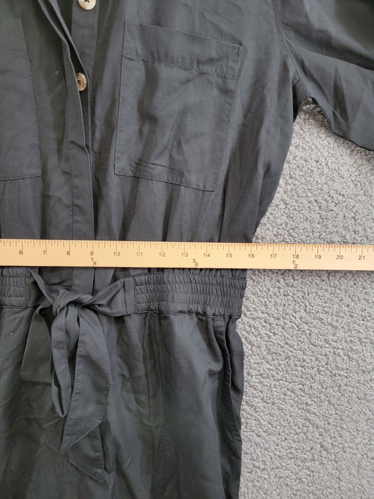 French Connection Elkie Button-Down Cargo Jumpsuit Women's M Black Tie Waist - Picture 7 of 20