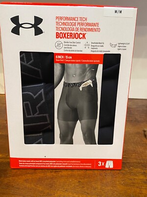 NEW IN BOX 3 PACK UNDER ARMOUR PERFORMANCE TECH BOXERJOCK MENS BOXER BRIEFS MED.