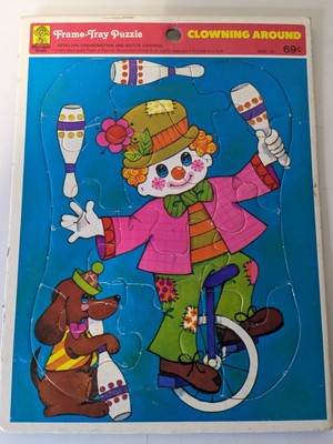 1973 Vintage Frame Tray Puzzles Merrigold Press 11'' x 8 1/2'' Clowning Around.