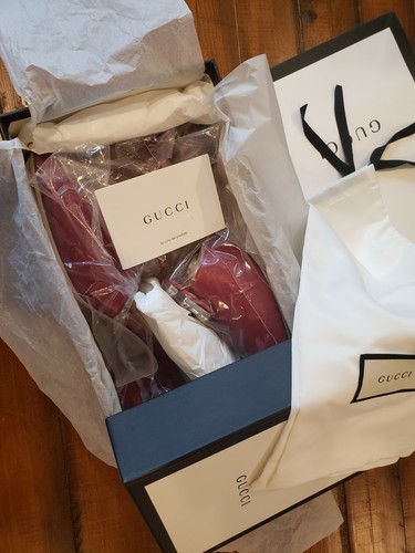 Pre-owned Gucci Nwb  Women's Leather Shoes Malaga Kid With Gg Logo Red  39 Us 9