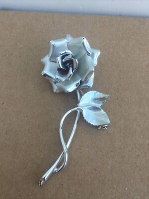 Silver Tone Rose Jewelry Pin Brooch Estate Fantasy Flower- Never Worn