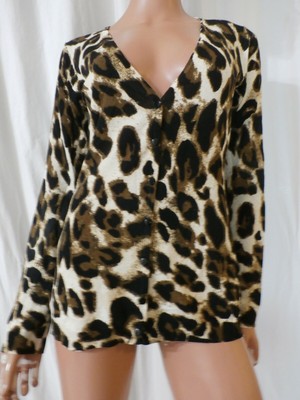  GRACE ELEMENT SZ S ANIMAL PRINT STRETCH KNIT OPEN FRONT CARDIGAN SWEATER EUC