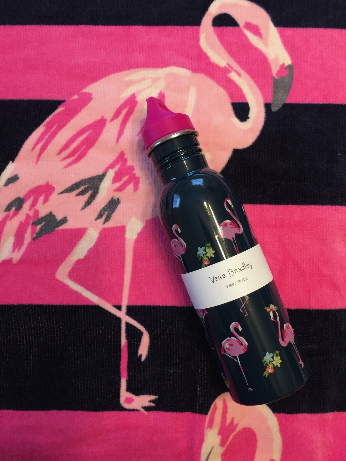 $40 VERA BRADLEY FLAMINGO FIESTA BEACH TOWEL AND $19 WATER BOTTLE - NWT